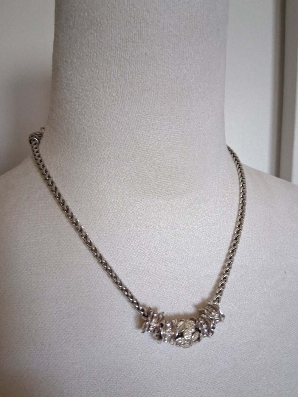 Vintage Brighton Silver Plated Slide charm necklace thick braided. Snake chain.